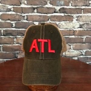 Atlanta ATL BLACK Trucker Cap,Puff Embroidered RED
